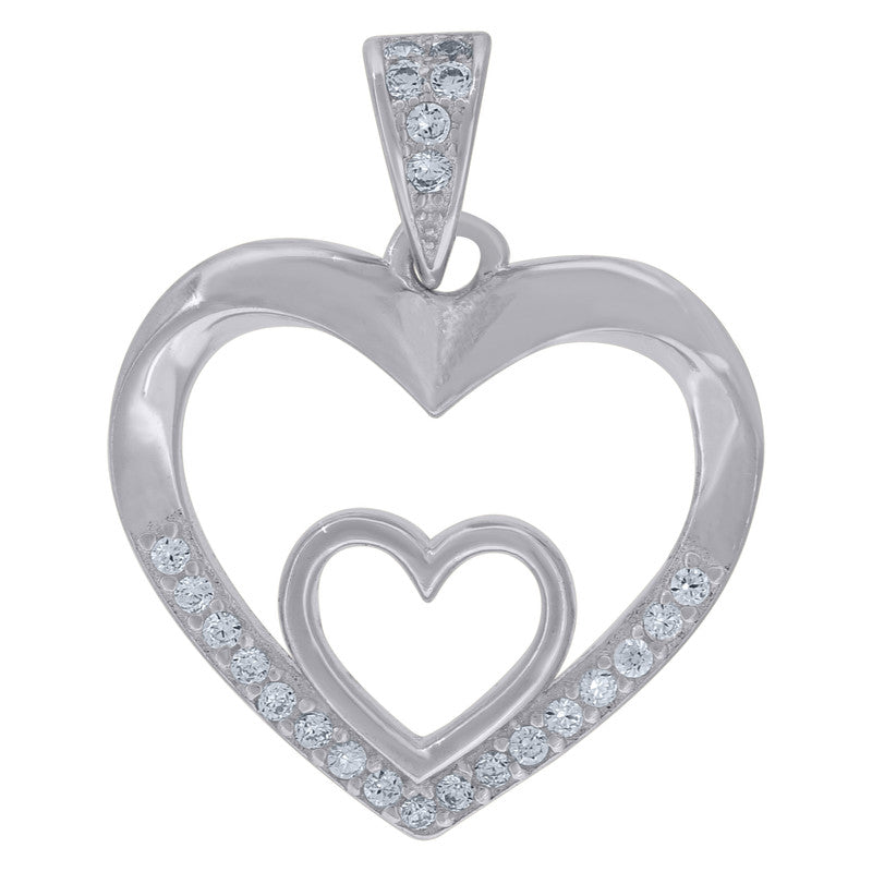 925 Sterling Silver Womens Cubic-Zirconia Double Heart Charm Pendant