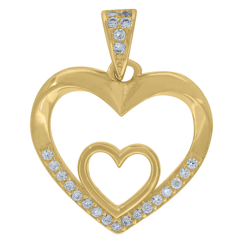 925 Sterling Silver Womens Cubic-Zirconia Double Heart Charm Pendant