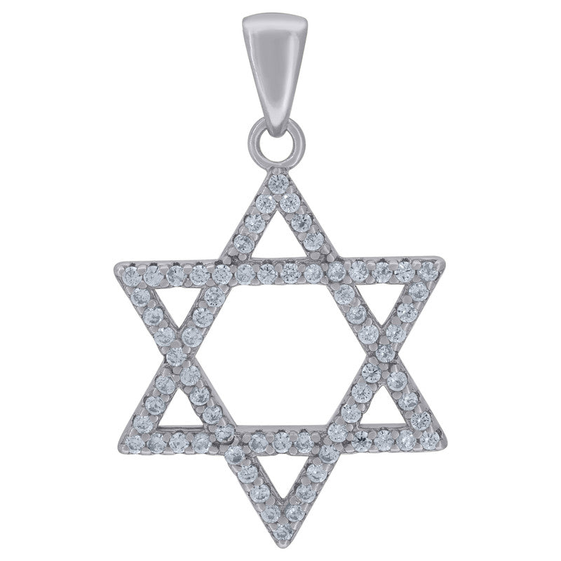 925 Sterling Silver Unisex Cubic-Zirconia Star Of David Symbol Religious Charm Pendant