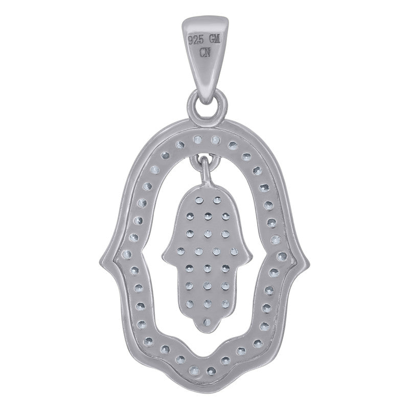925 Sterling Silver Unisex Cubic-Zirconia Humsa Symbol Religious Charm Pendant