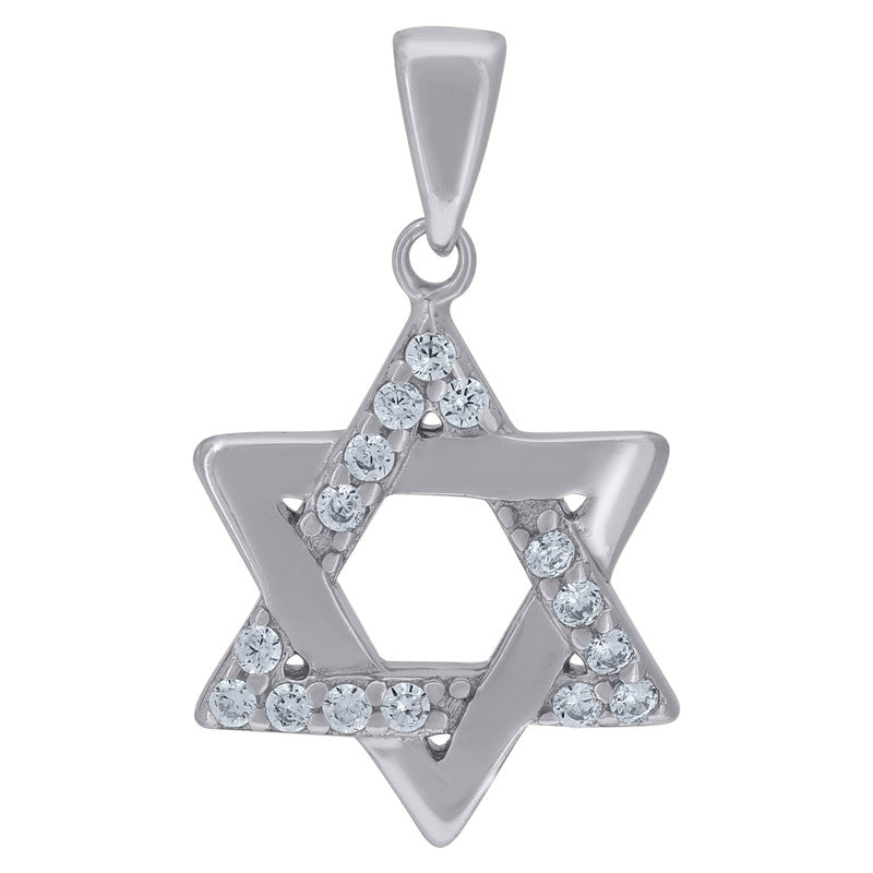 925 Sterling Silver Unisex Cubic-Zirconia Star Of David Symbol Religious Charm Pendant
