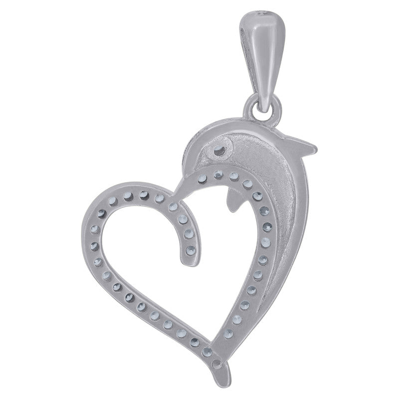 925 Sterling Silver Womens Cubic-Zirconia Dolphin Heart Charm Pendant