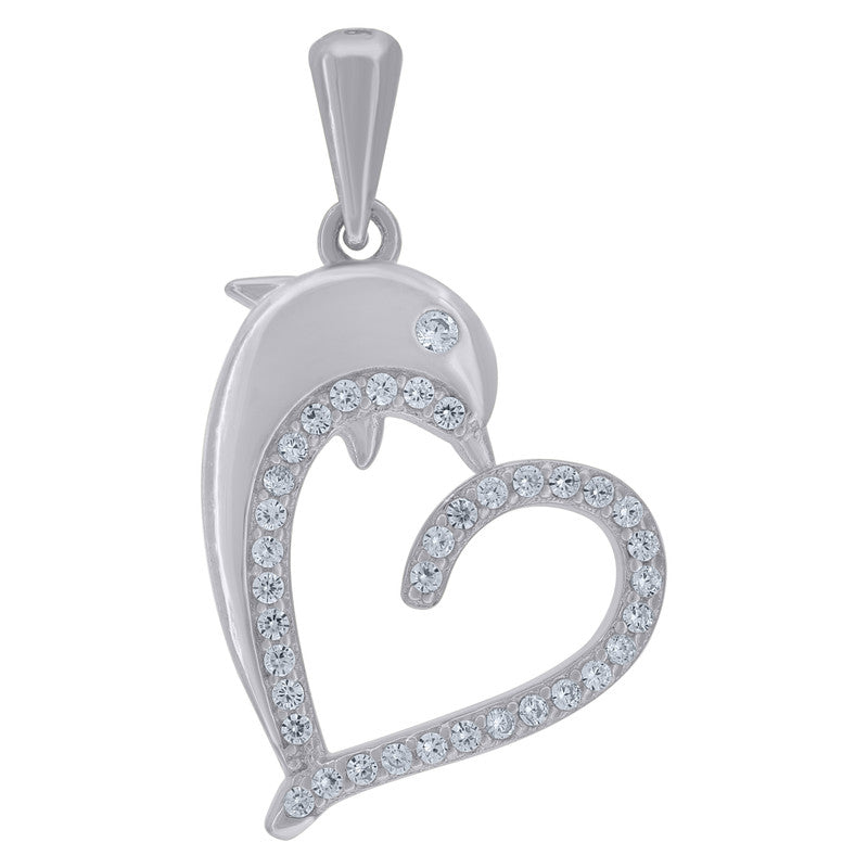 925 Sterling Silver Womens Cubic-Zirconia Dolphin Heart Charm Pendant