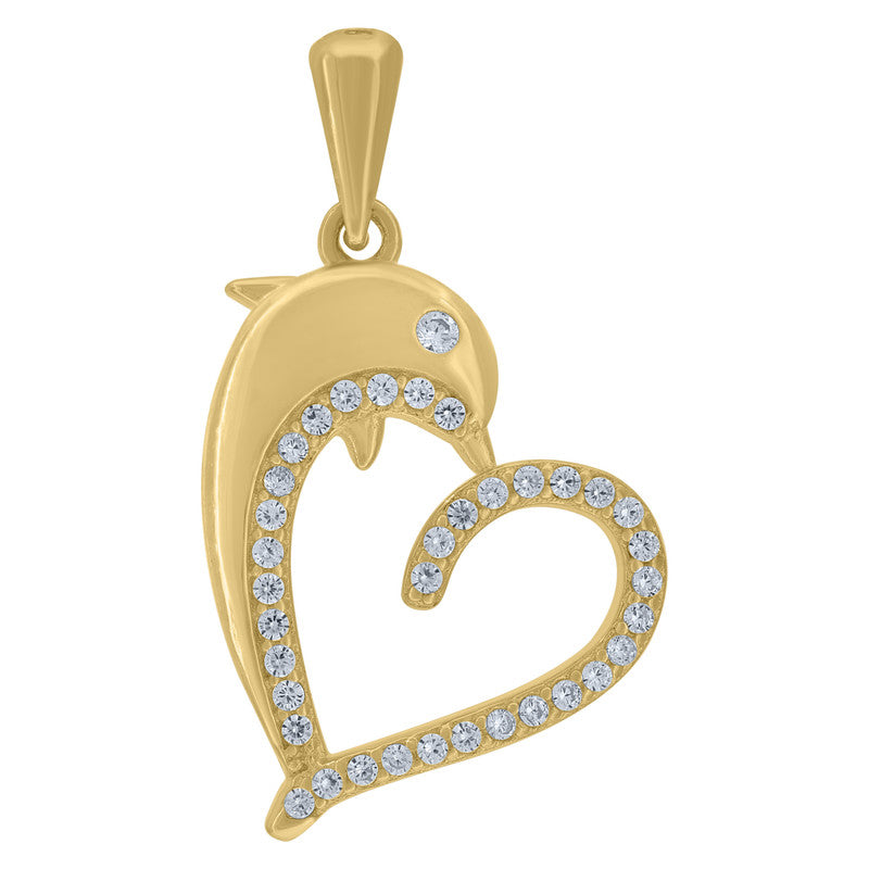 925 Sterling Silver Womens Cubic-Zirconia Dolphin Heart Charm Pendant