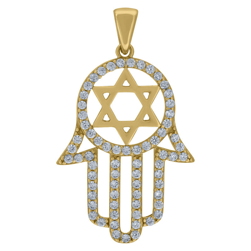 925 Sterling Silver Unisex Cubic-Zirconia Humsa Symbol Religious Charm Pendant