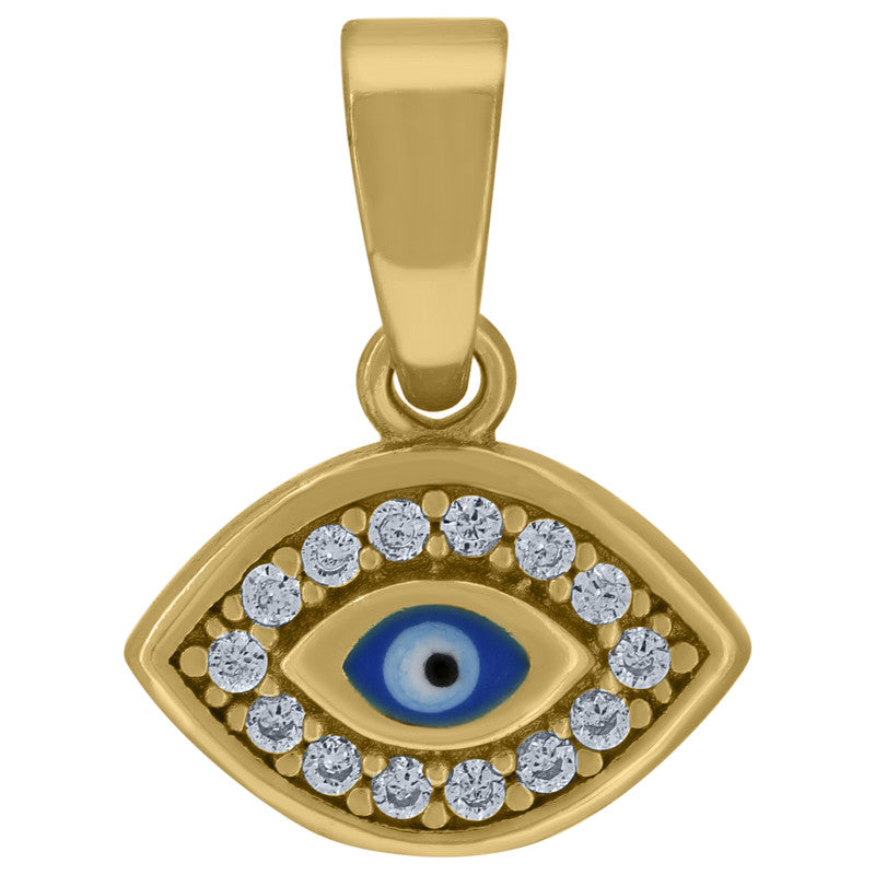 925 Sterling Silver Yellow-Tone Unisex Cubic-Zirconia Evil Eye Symbol Good Luck Charm Pendant