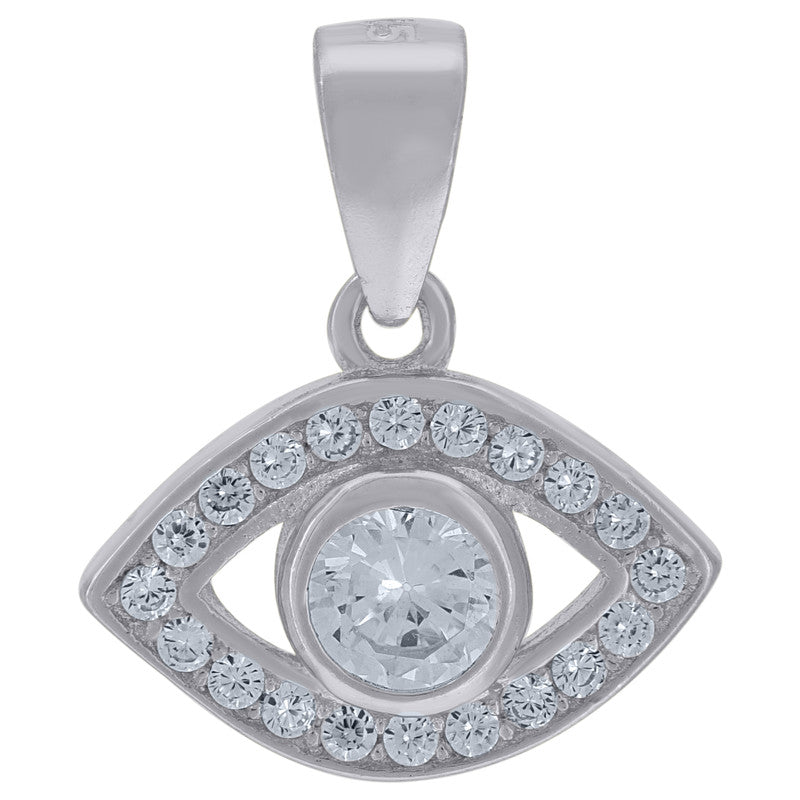 925 Sterling Silver Unisex Cubic-Zirconia Evil Eye Symbol Good Luck Charm Pendant