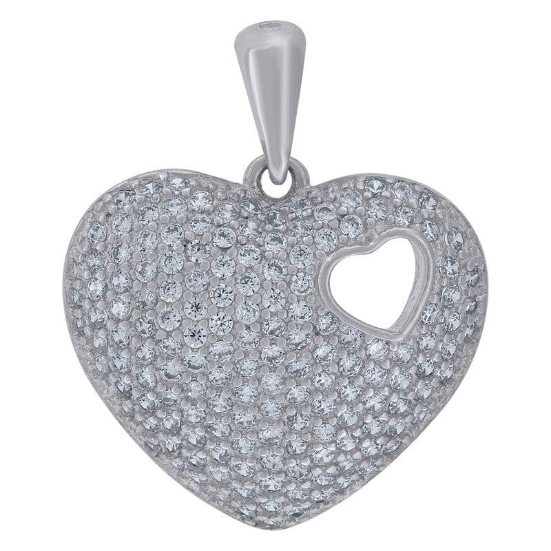 925 Sterling Silver Womens Cubic-Zirconia Heart Charm Pendant
