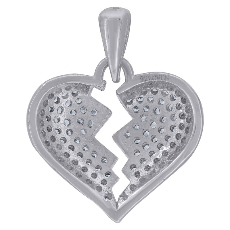 925 Sterling Silver Womens Cubic-Zirconia Broken Heart Charm Pendant