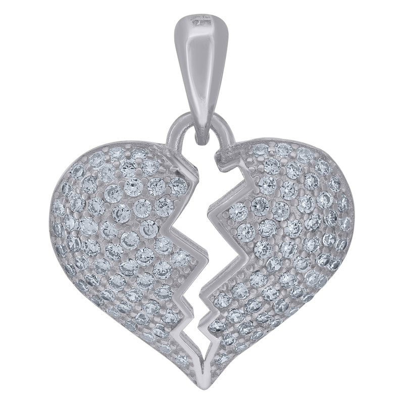 925 Sterling Silver Womens Cubic-Zirconia Broken Heart Charm Pendant