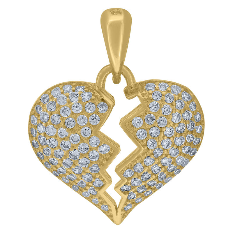 925 Sterling Silver Womens Cubic-Zirconia Broken Heart Charm Pendant