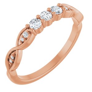 14K Rose Gold Natural Diamond Round 2.5 Mm Natural Diamond Polished 1/5 Ctw Natural Diamond 3-Stone Anniversary Band Size 7