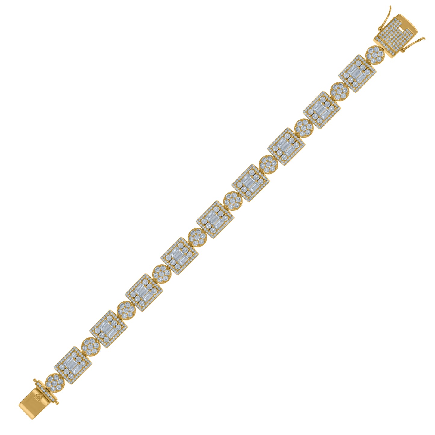 Sterling Silver Mens Baguette Cubic-Zirconia Fashion Link Bracelet Size 9