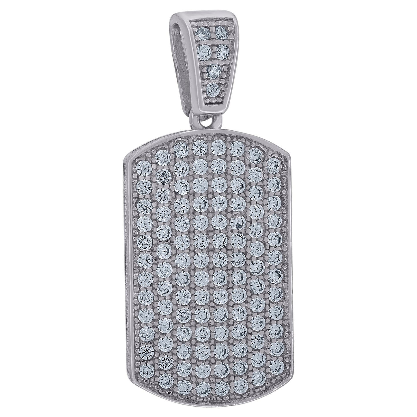 Sterling Silver Mens Cubic-Zirconia Dog Tag Fashion Charm Pendant
