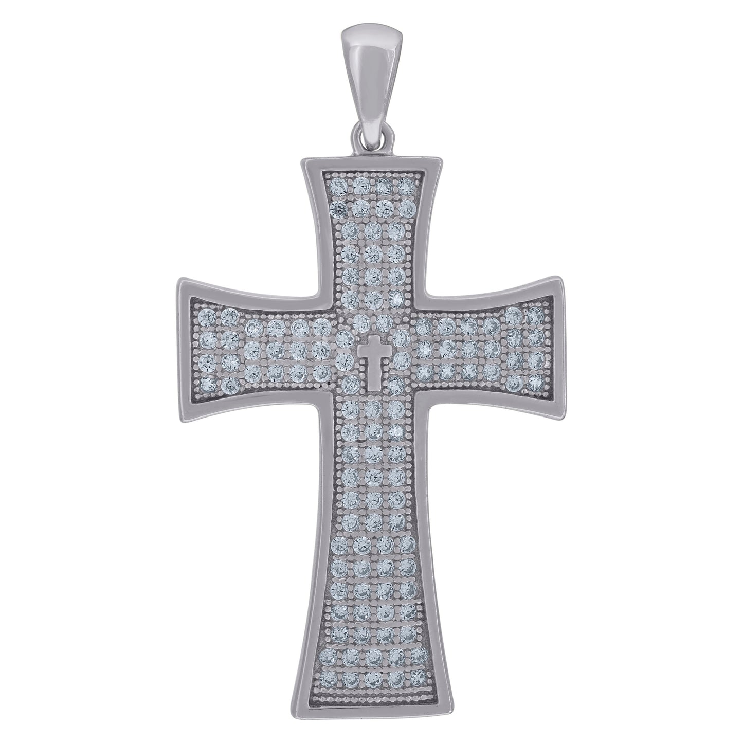 Sterling Silver Mens Cubic-Zirconia Cross Religious Charm Pendant