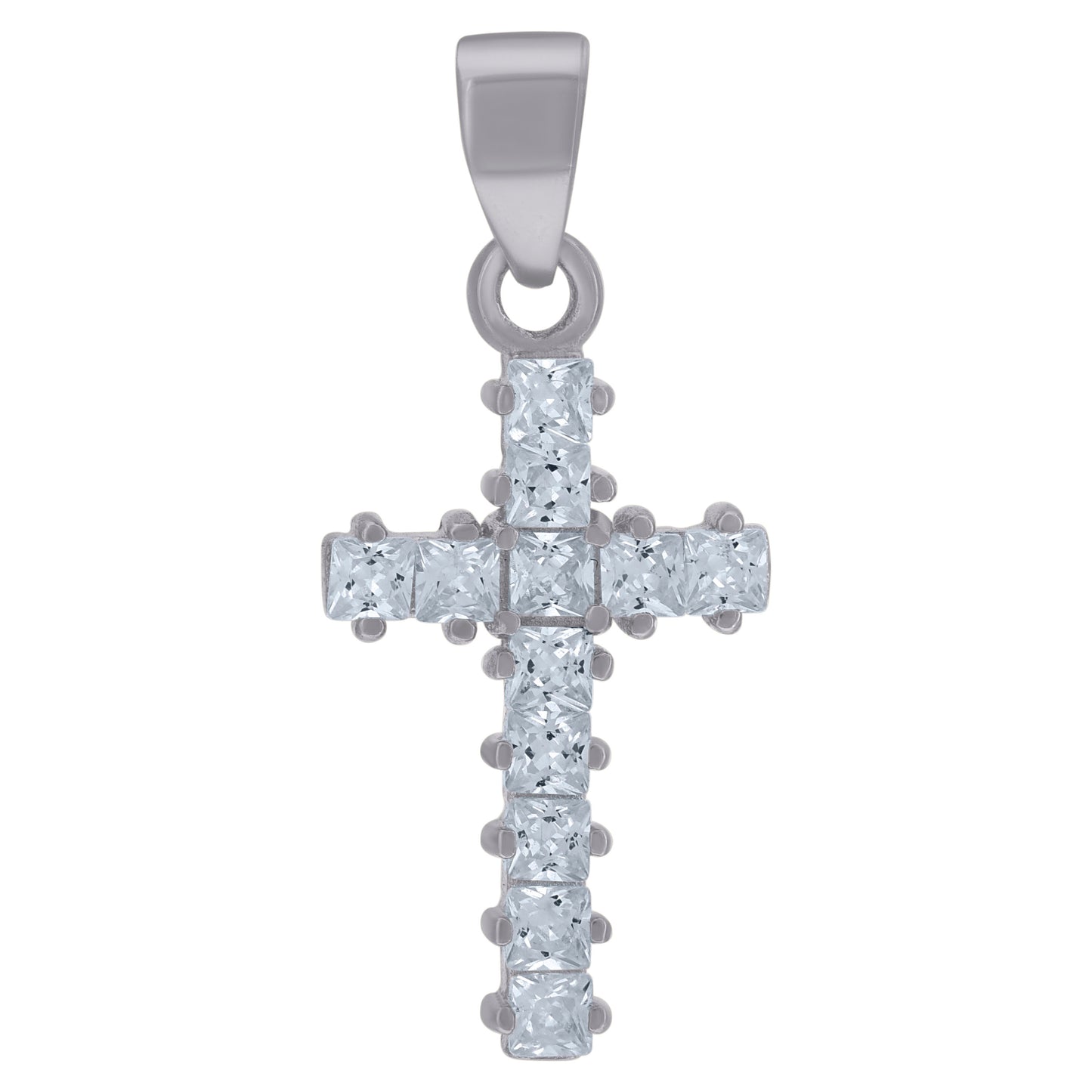 Sterling Silver Mens Princess-Cut Cubic-Zirconia Cross Religious Charm Pendant