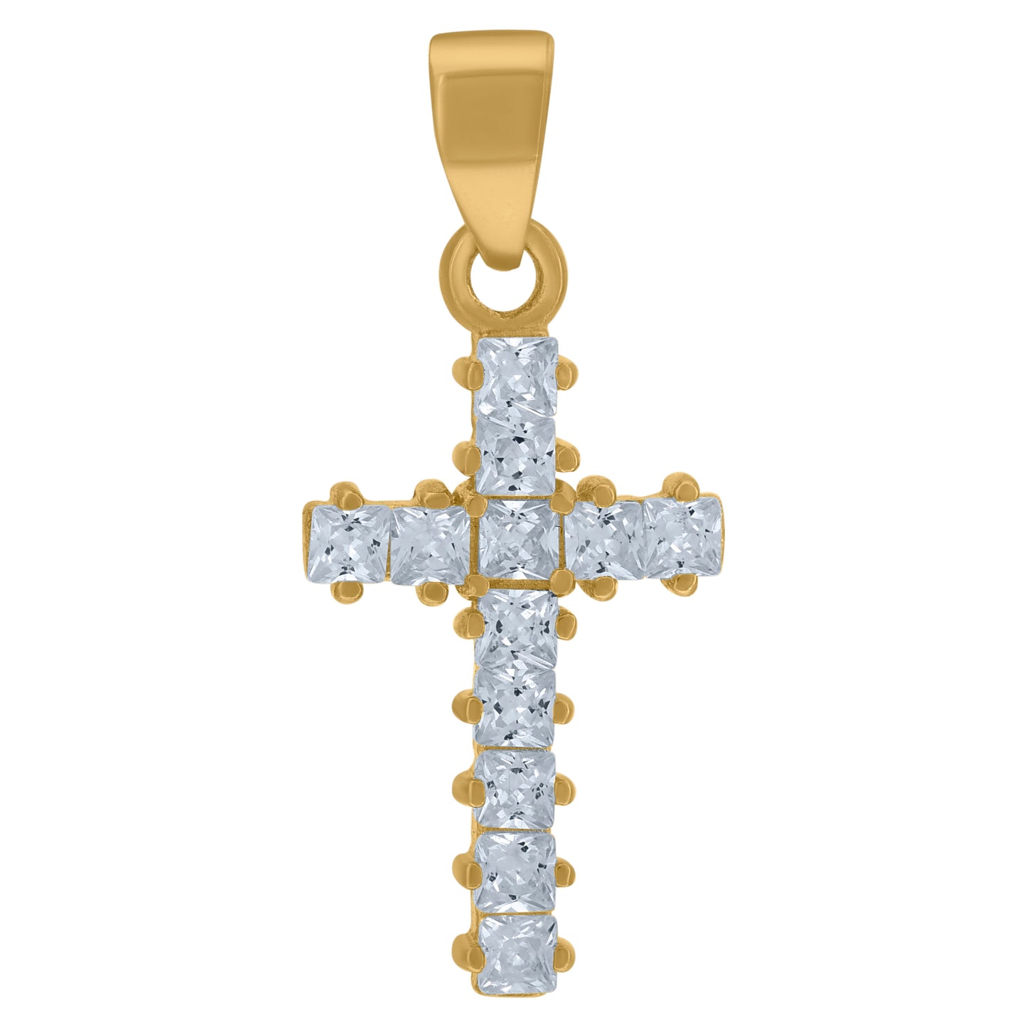 Sterling Silver Mens Princess-Cut Cubic-Zirconia Cross Religious Charm Pendant