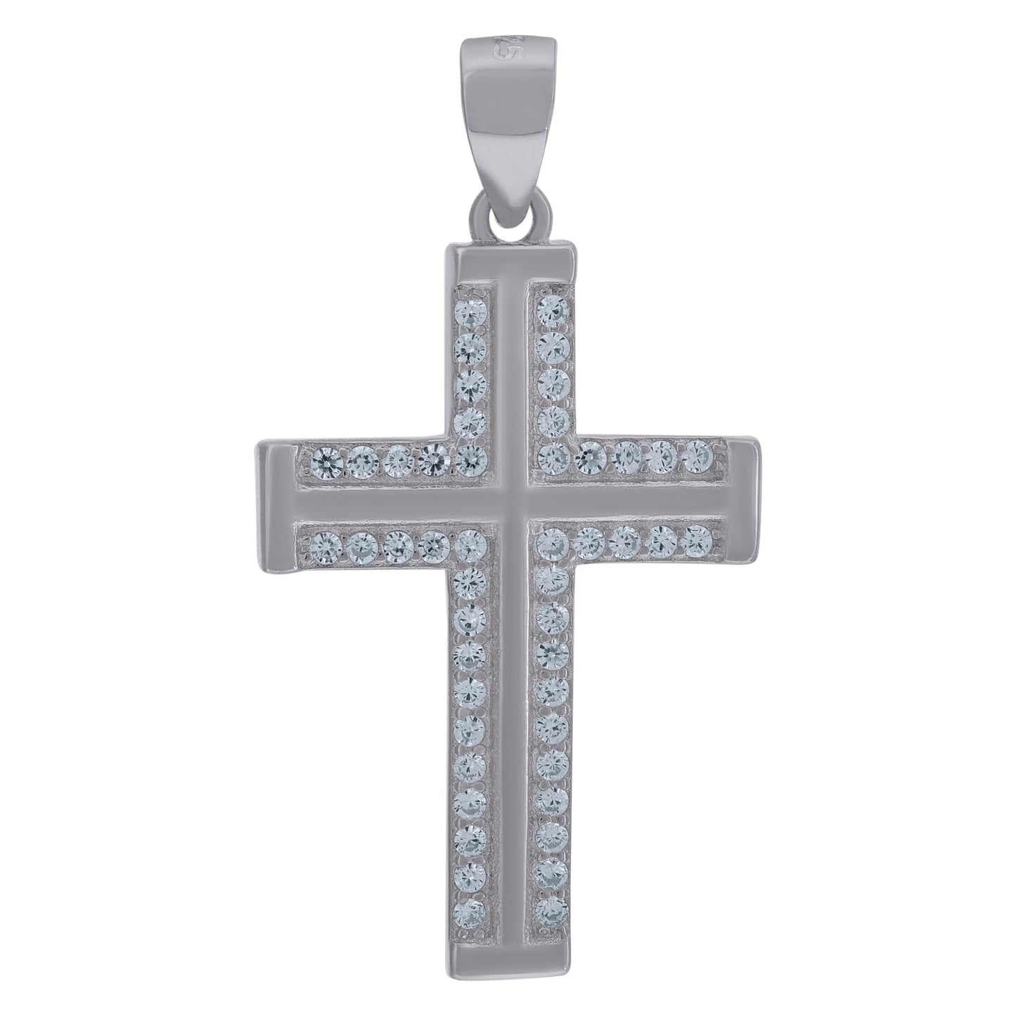 Sterling Silver Mens Cubic-Zirconia Cross Religious Charm Pendant