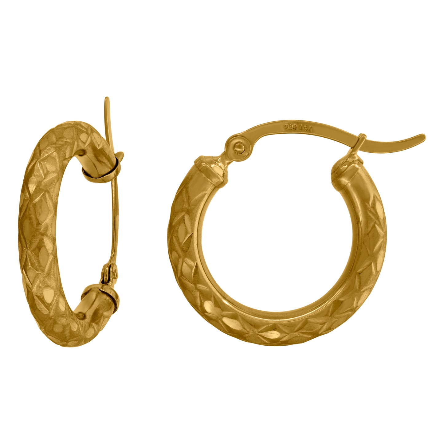 14K Yellow Gold Womens Diamond-Cut Faceted Hoop Earrings