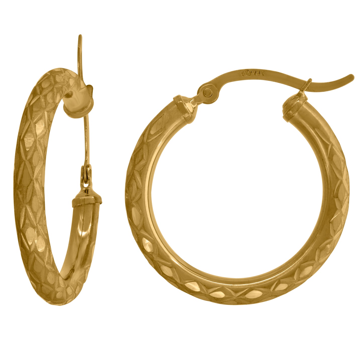 14K Yellow Gold Womens Diamond-Cut Faceted Hoop Earrings