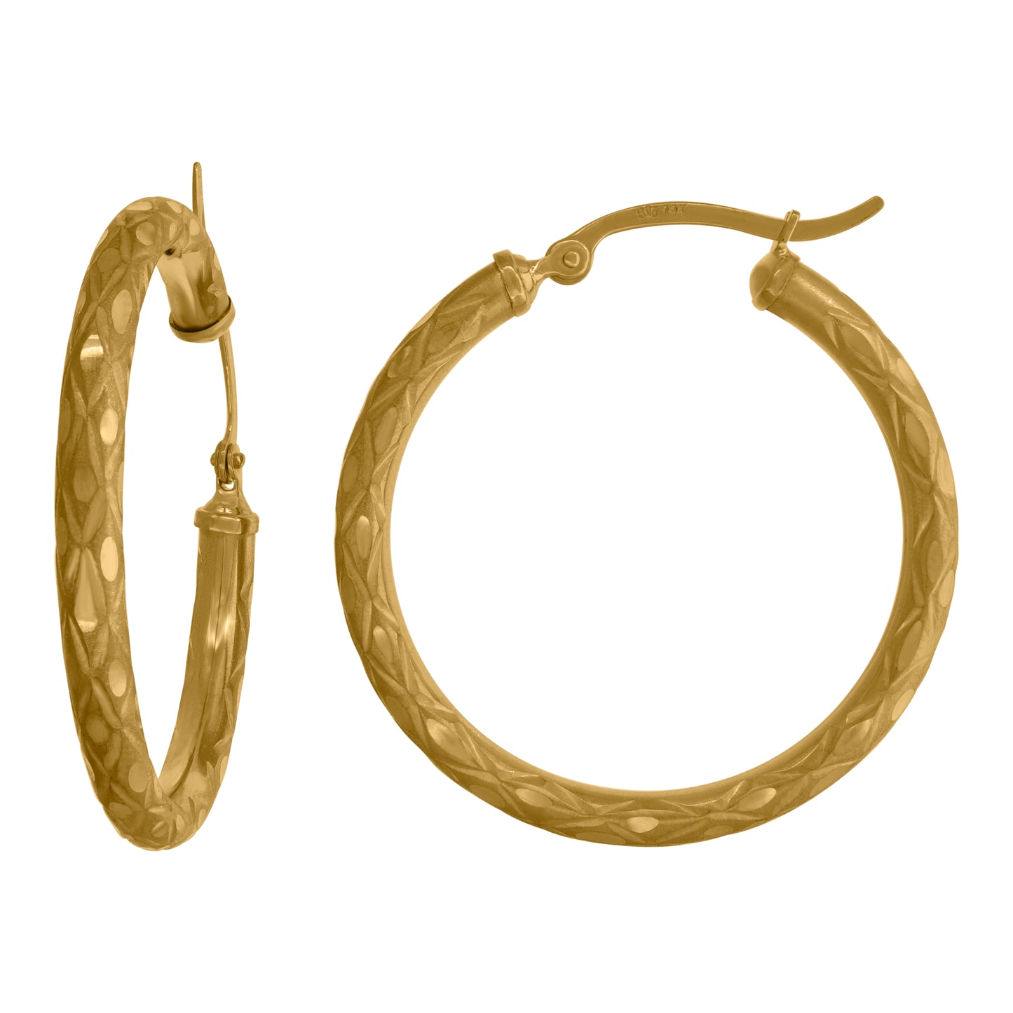 14K Yellow Gold Womens Diamond-Cut Faceted Hoop Earrings
