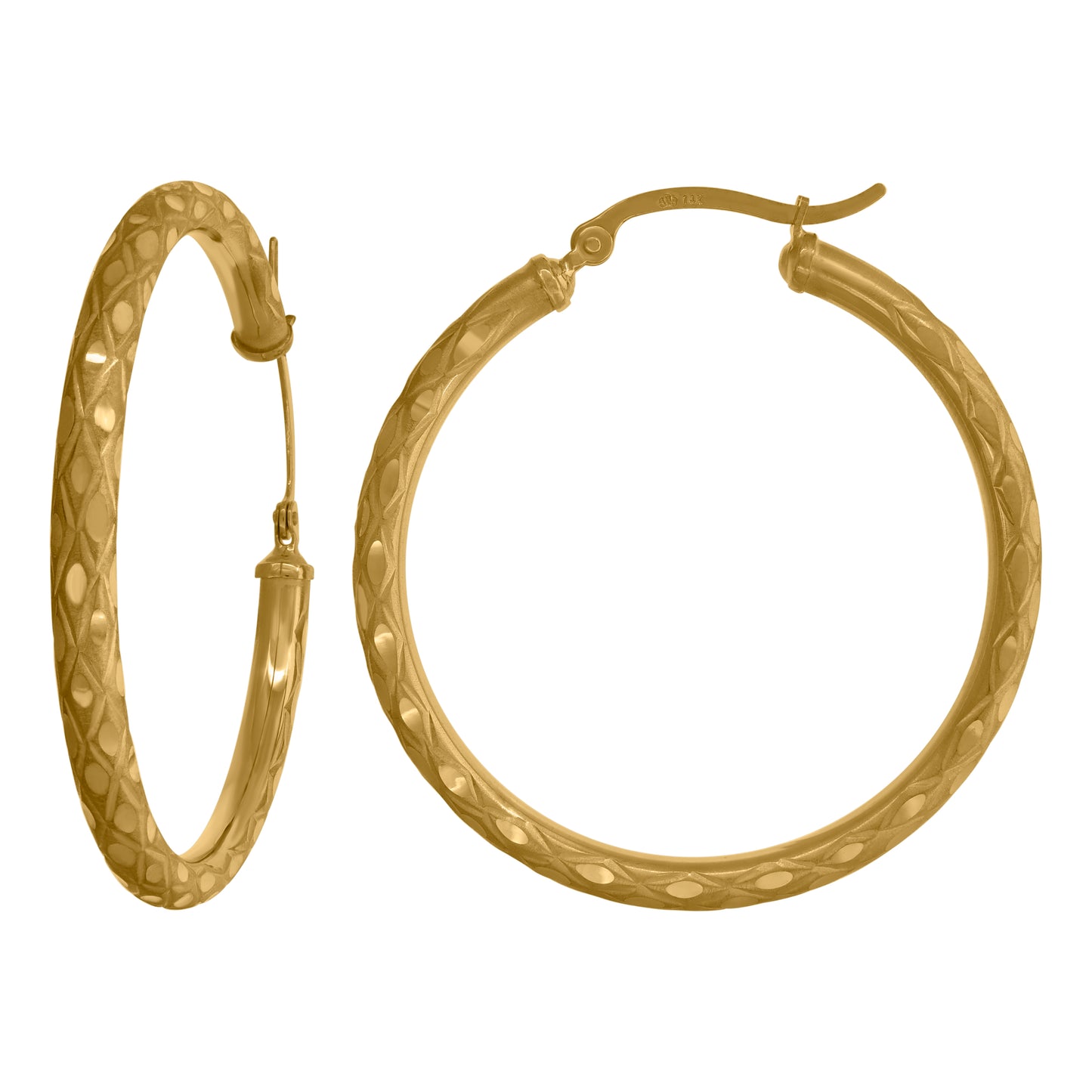 14K Yellow Gold Womens Diamond-Cut Faceted Hoop Earrings