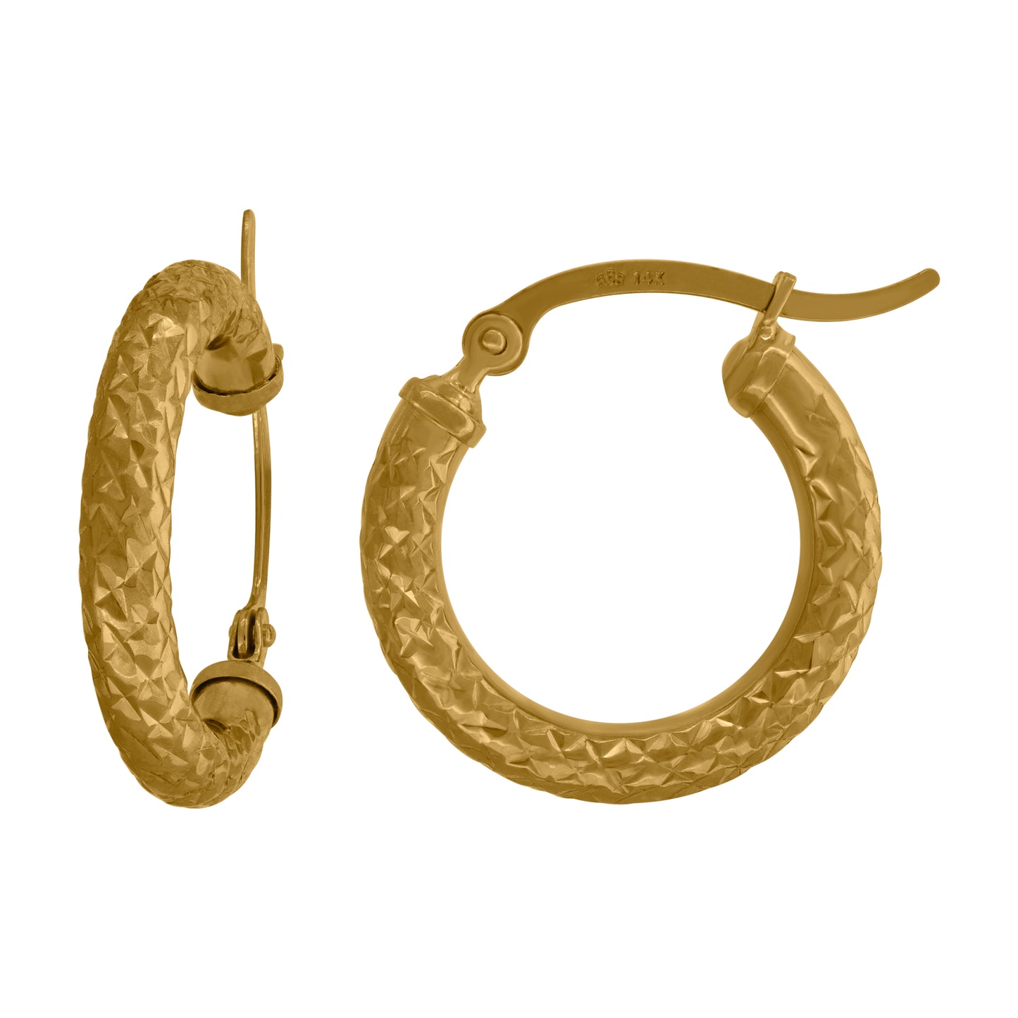 14K Yellow Gold Womens Diamond-Cut Faceted Hoop Earrings