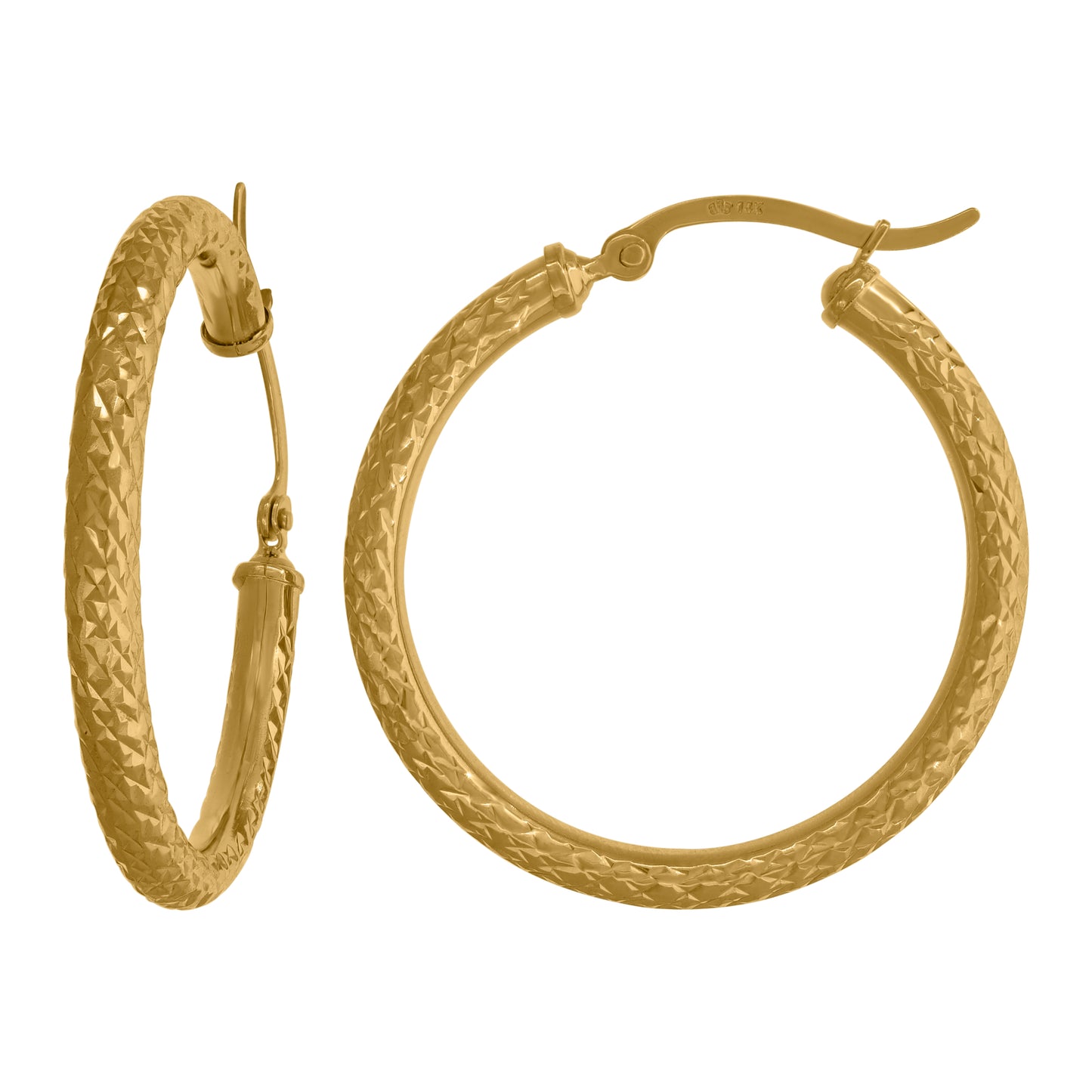 14K Yellow Gold Womens Diamond-Cut Faceted Hoop Earrings