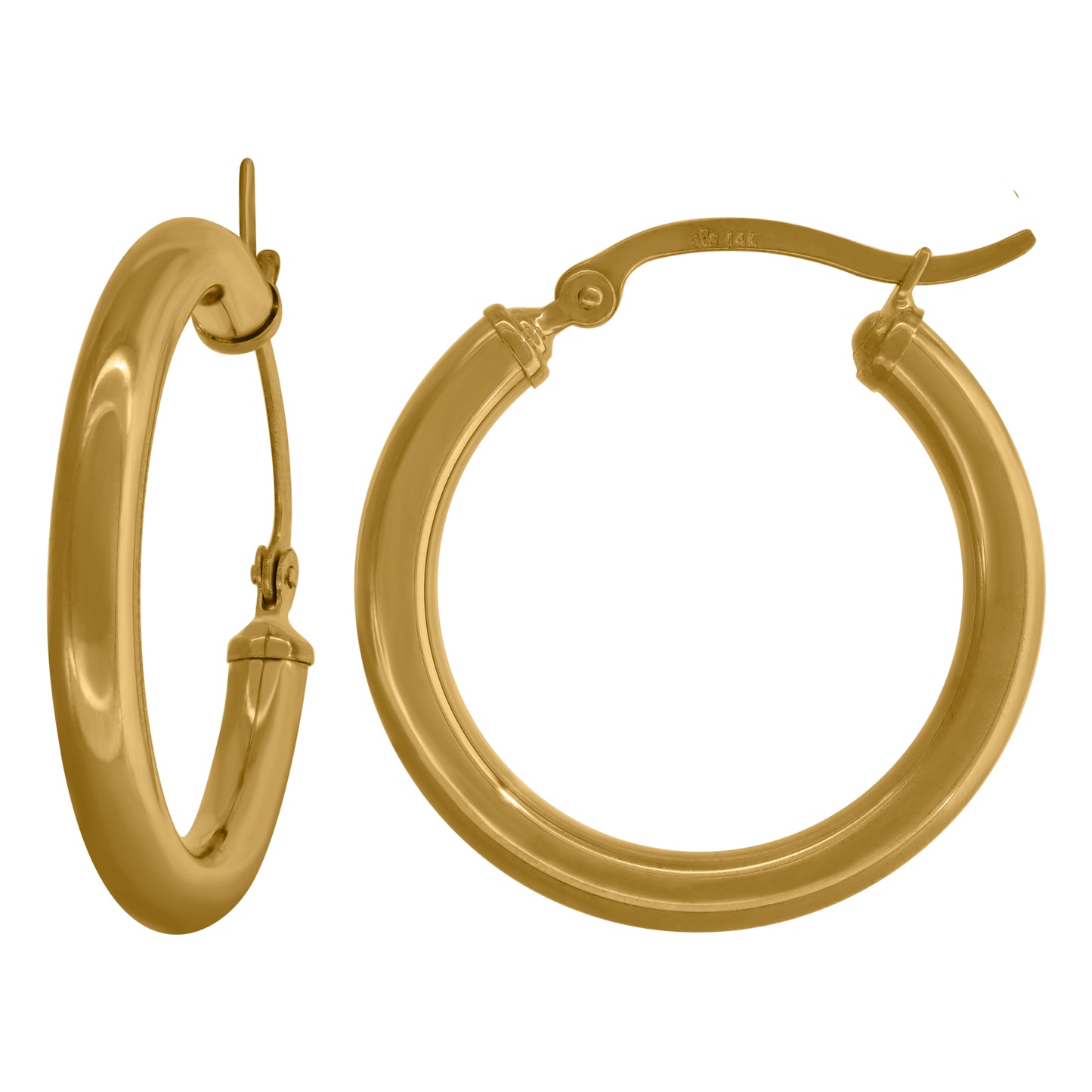 14K Yellow Gold Womens Polished Finish Classic Hoop Earrings