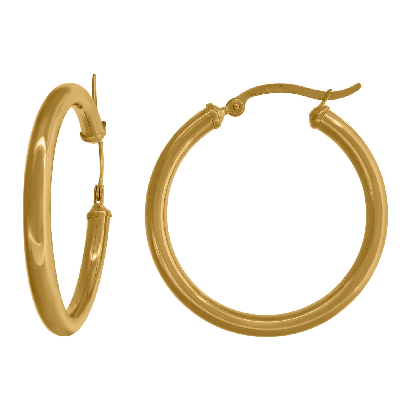 14K Yellow Gold Womens Polished Finish Classic Hoop Earrings