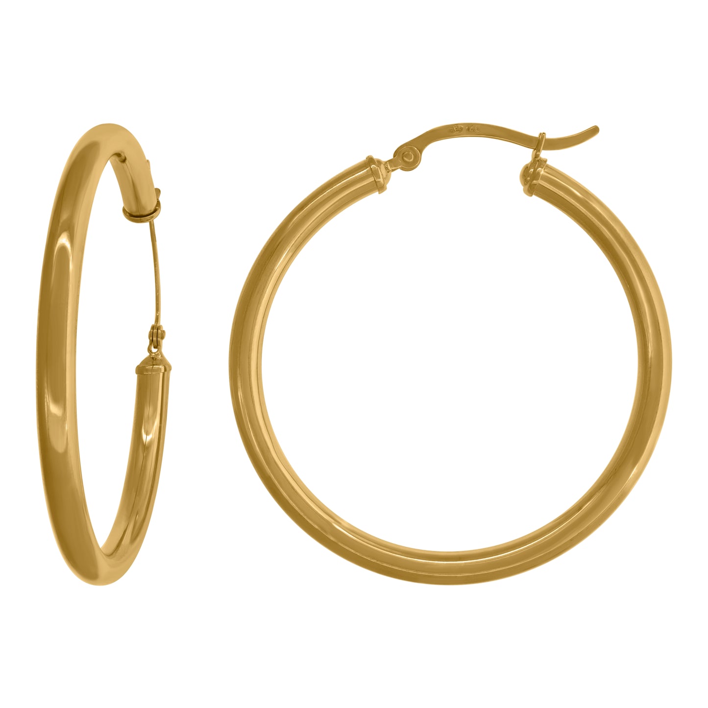 14K Yellow Gold Womens Polished Finish Classic Hoop Earrings