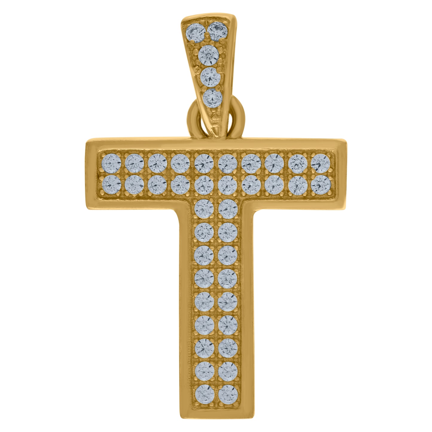 10K Yellow Gold Unisex Cubic-Zirconia Initial Alphabet Charm Pendant