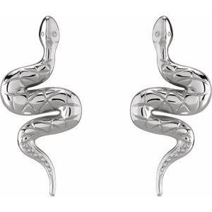 14K White Gold 16.05 X 7.3 Mm Pair Friction Backs Included Polished Snake Earrings