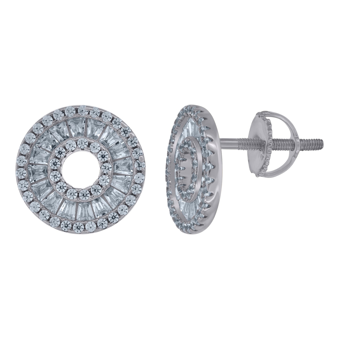 Sterling Silver Or Yellow-Tone Womens Baguette Cubic-Zirconia Fashion Stud Earrings