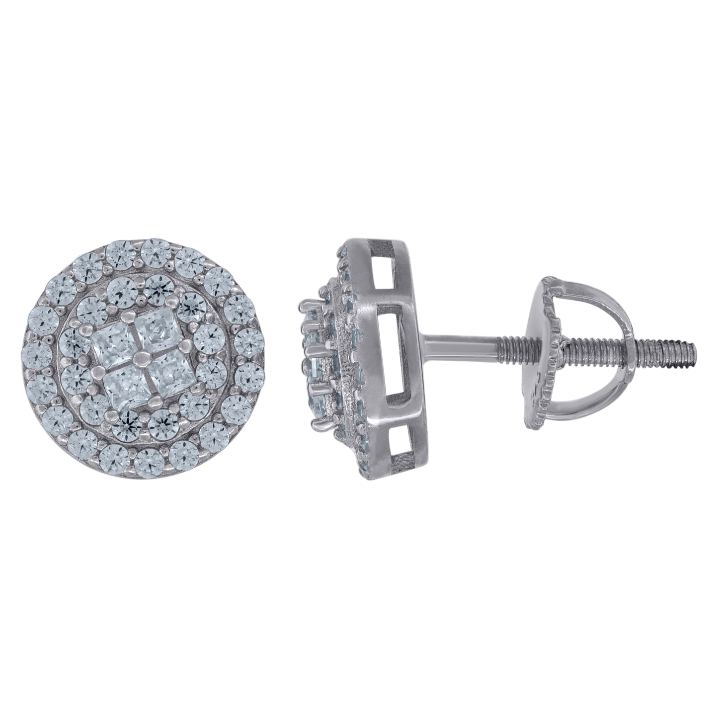 Sterling Silver Unisex Princess-Cut Cubic-Zirconia Fashion Stud Earrings