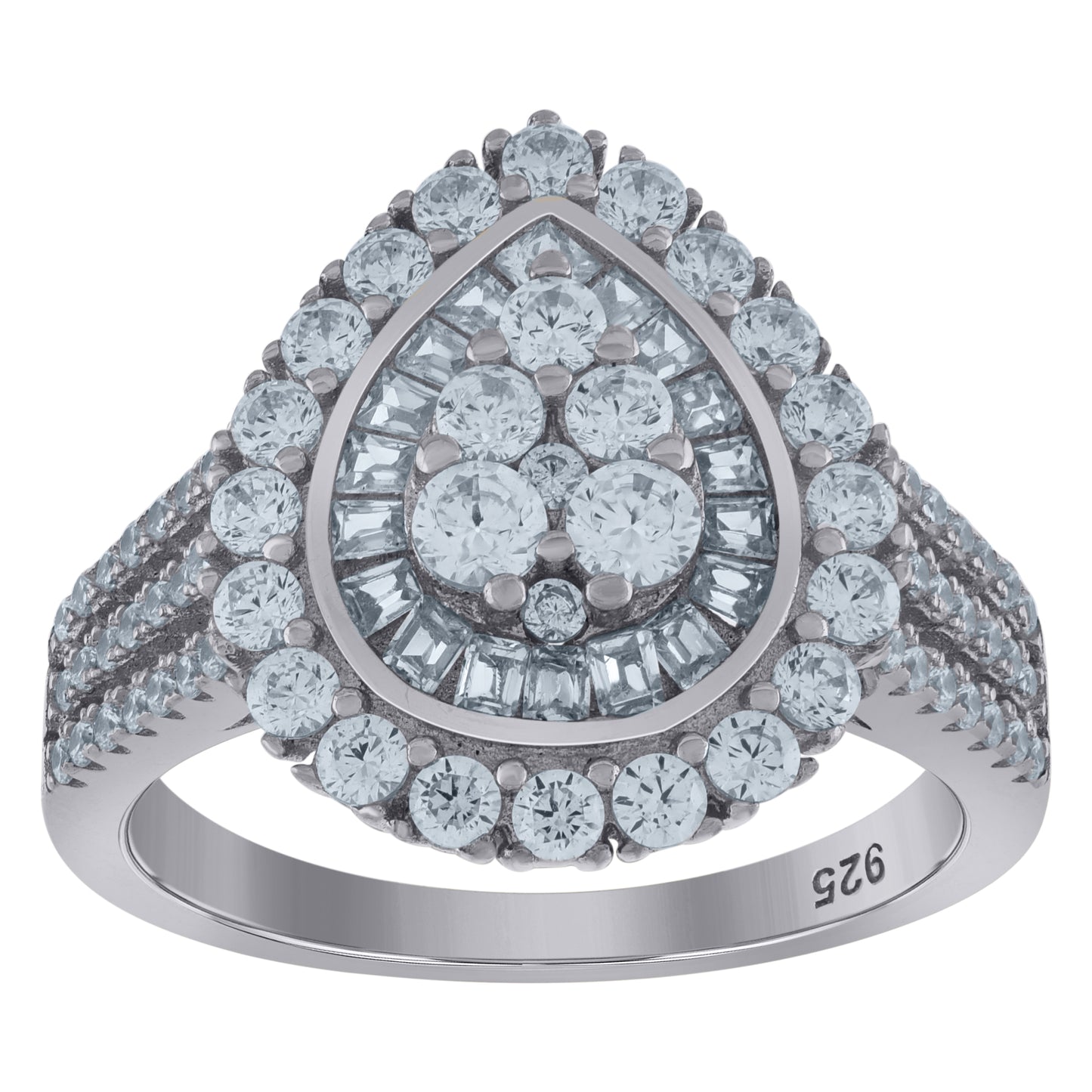 Sterling Silver Womens Baguette Cubic-Zirconia Tear Drop Fashion Bridal Anniversary Wedding Engagement Band Ring