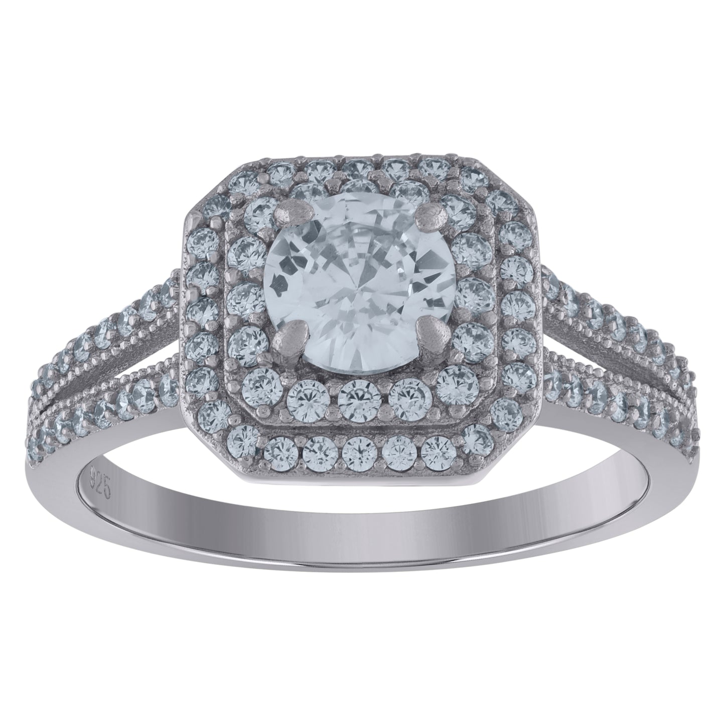 Sterling Silver Womens Cubic-Zirconia Square Fashion Bridal Anniversary Wedding Engagement Band Ring