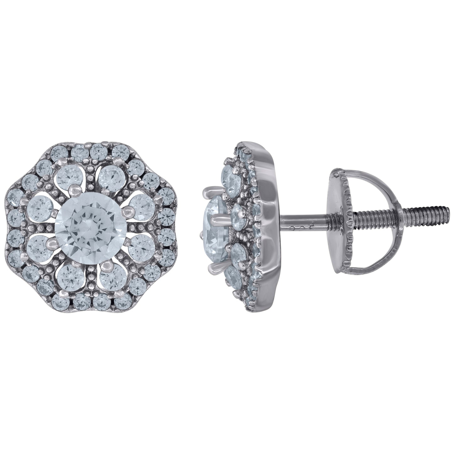 Sterling Silver Or Yellow-Tone Unisex Cubic-Zirconia Octagon Fashion Stud Earrings