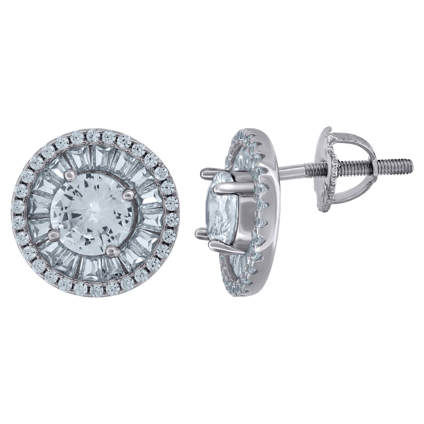 Sterling Silver Or Yellow-Tone Womens Baguette Cubic-Zirconia Fashion Stud Earrings