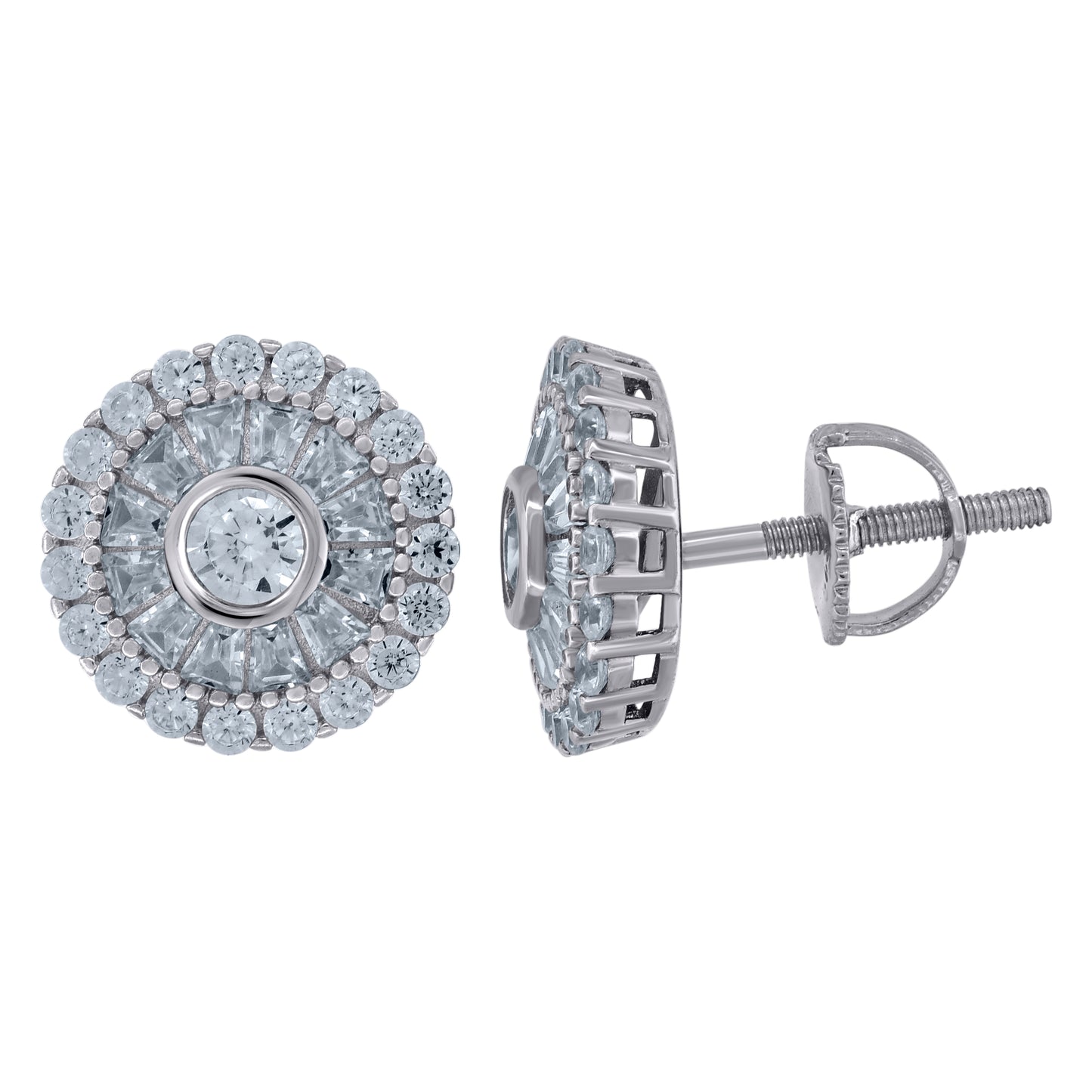 Sterling Silver Or Yellow-Tone Unisex Baguette Cubic-Zirconia Fashion Stud Earrings