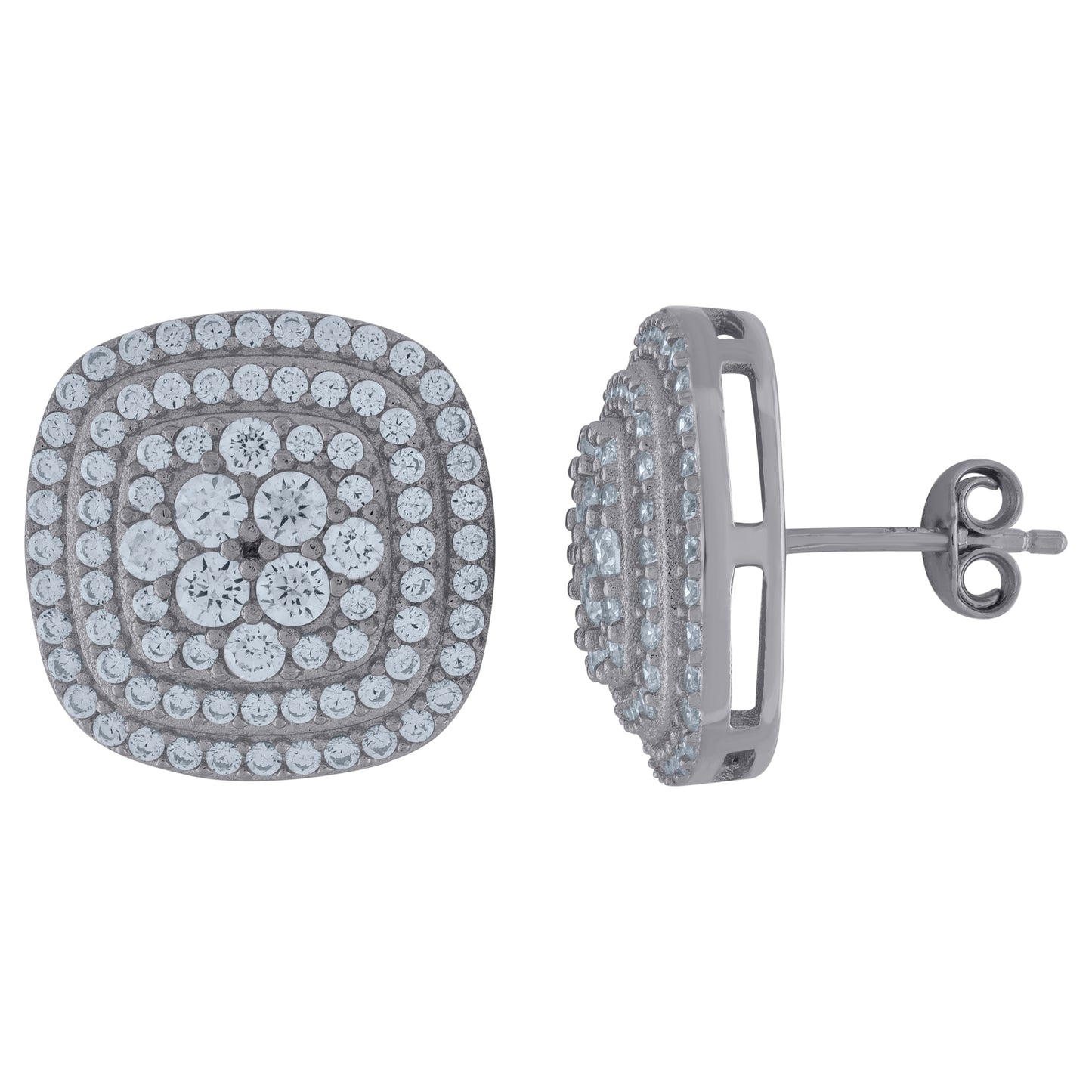 Sterling Silver Or Yellow-Tone Unisex Cubic-Zirconia Square Fashion Stud Earrings