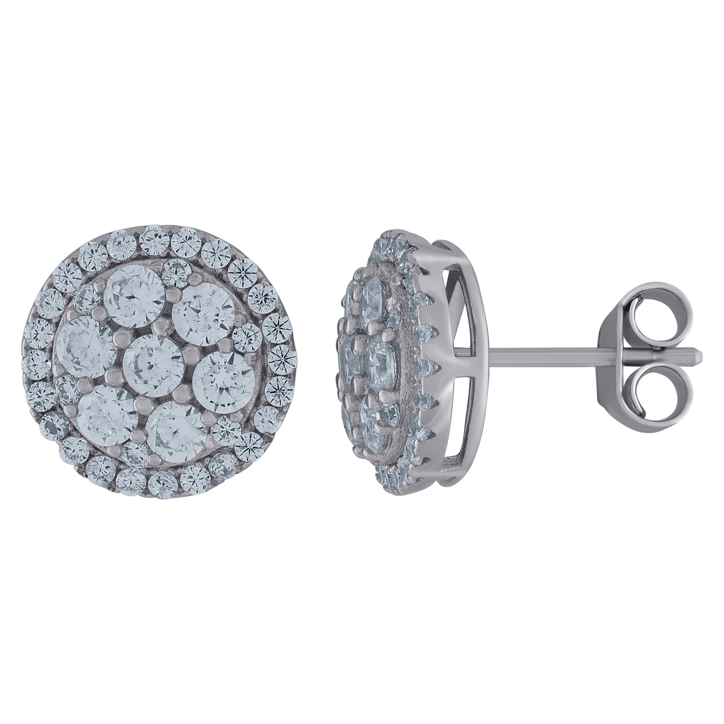 Sterling Silver Or Yellow-Tone Unisex Cubic-Zirconia Round Fashion Stud Earrings