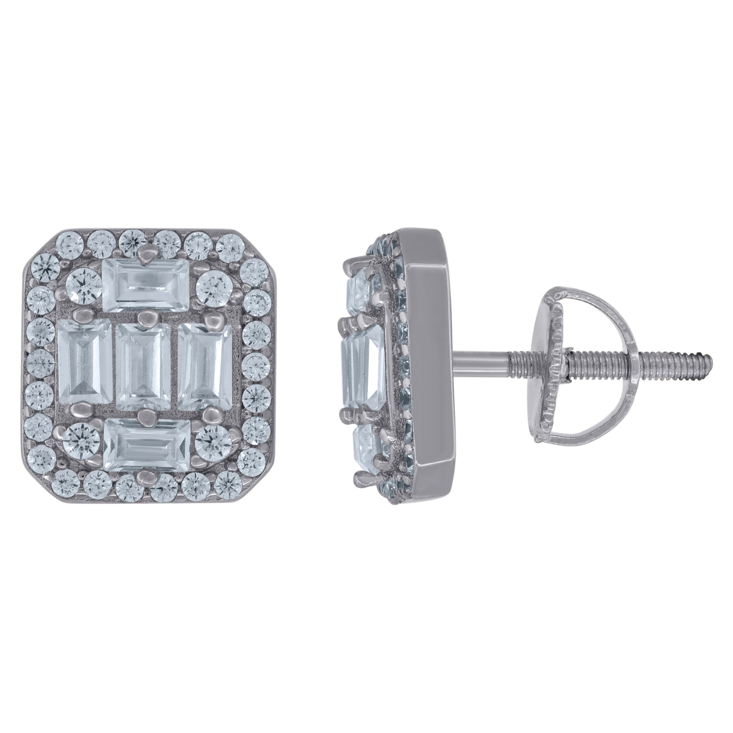Sterling Silver Or Yellow-Tone Unisex Baguette Cubic-Zirconia Fashion Stud Earrings