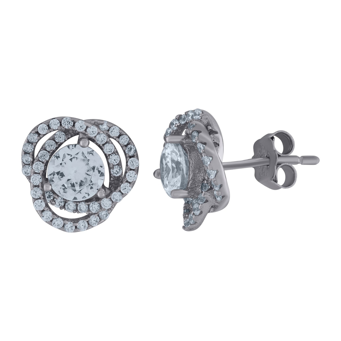 Sterling Silver Unisex Cubic-Zirconia Love Knot Stud Earrings