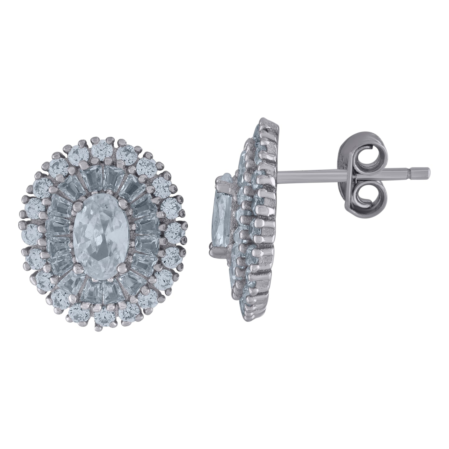 Sterling Silver Womens Oval Cubic-Zirconia Oval Fashion Stud Earrings