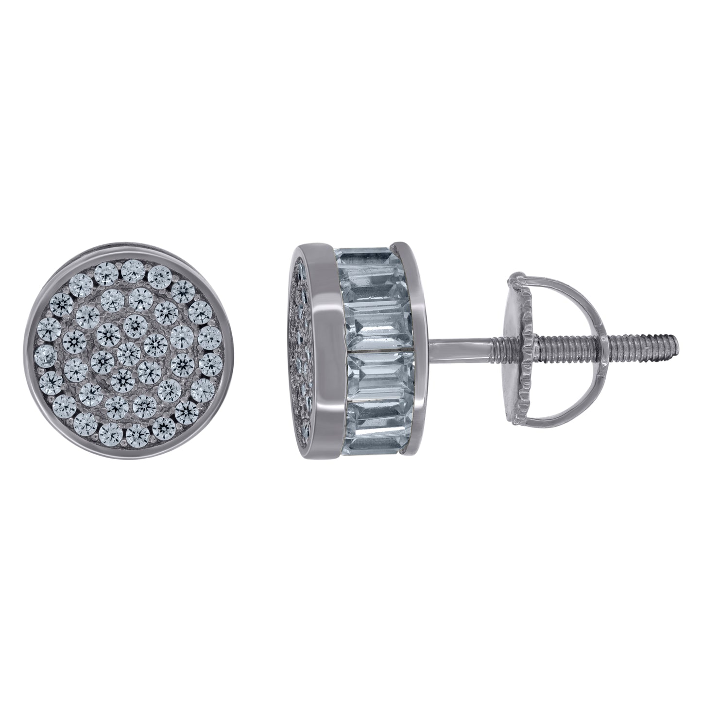 Sterling Silver Unisex Cubic-Zirconia Fashion Stud Earrings