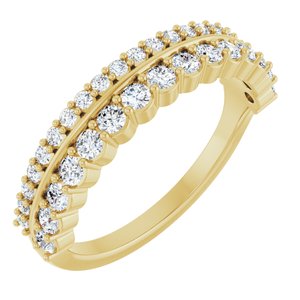 14K Yellow Gold Round 2 Mm 5/8 Ctw Natural Diamond Double-Row Double Row Anniversary Band Size 7