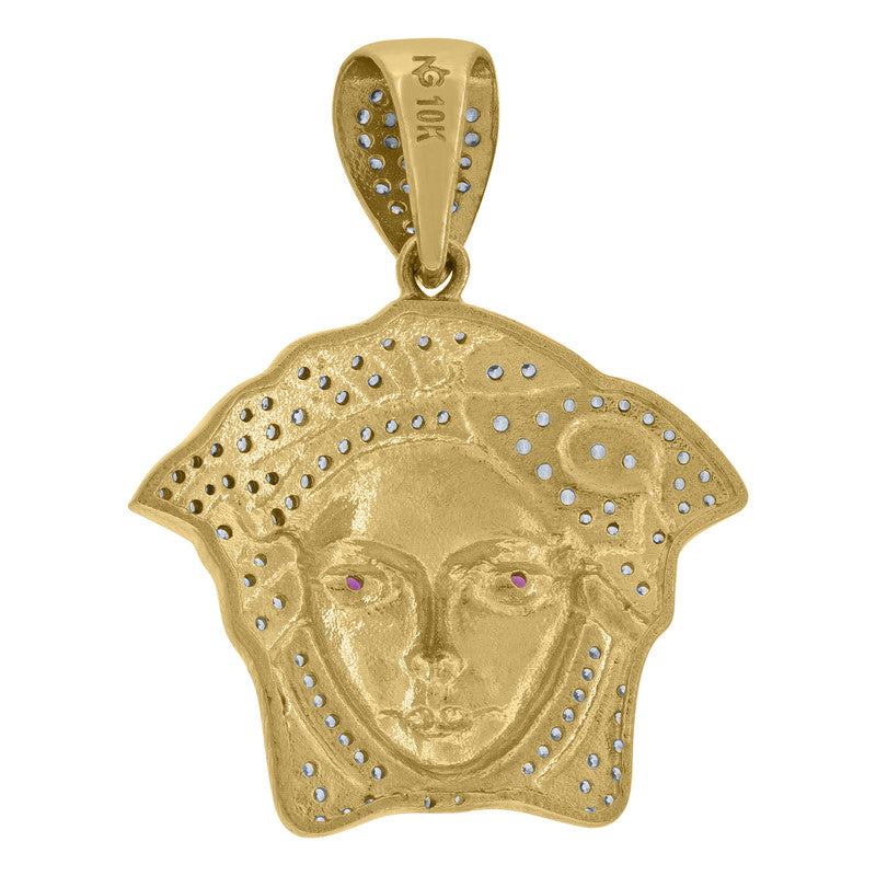 10kt Two-tone Gold Mens Purple White Cubic-Zirconia Medusa Egyptian Fashion Charm Pendant