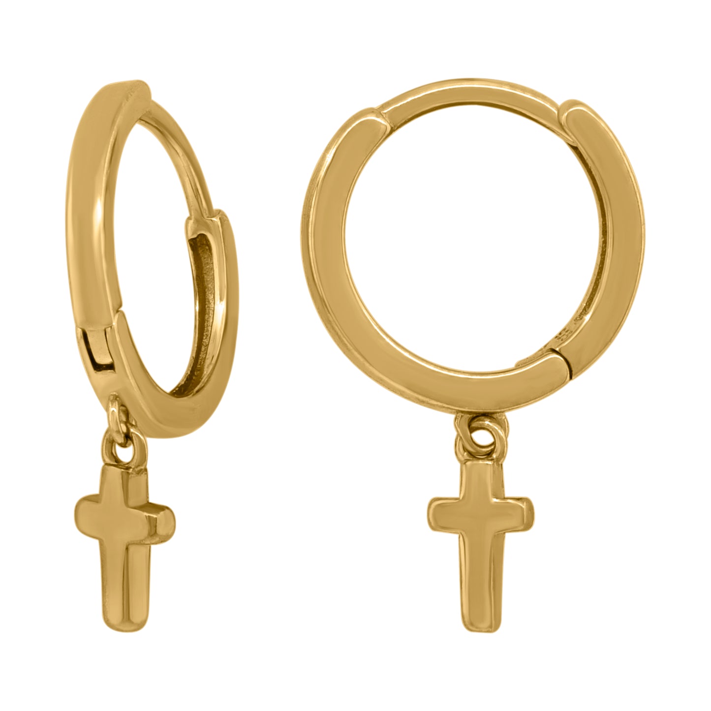Sterling Silver Or Yellow-Tone Unisex Cross Religious Dangle Hoop Earrings