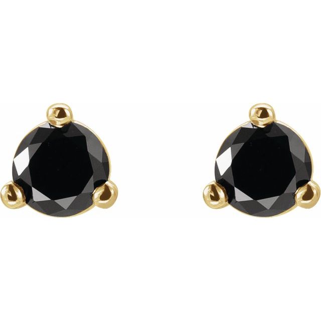 14K Yellow Gold Round 2.5Mm Opaque, Black Friction 3-Prong Polished 1/8 Ctw Natural Black Diamond Earrings